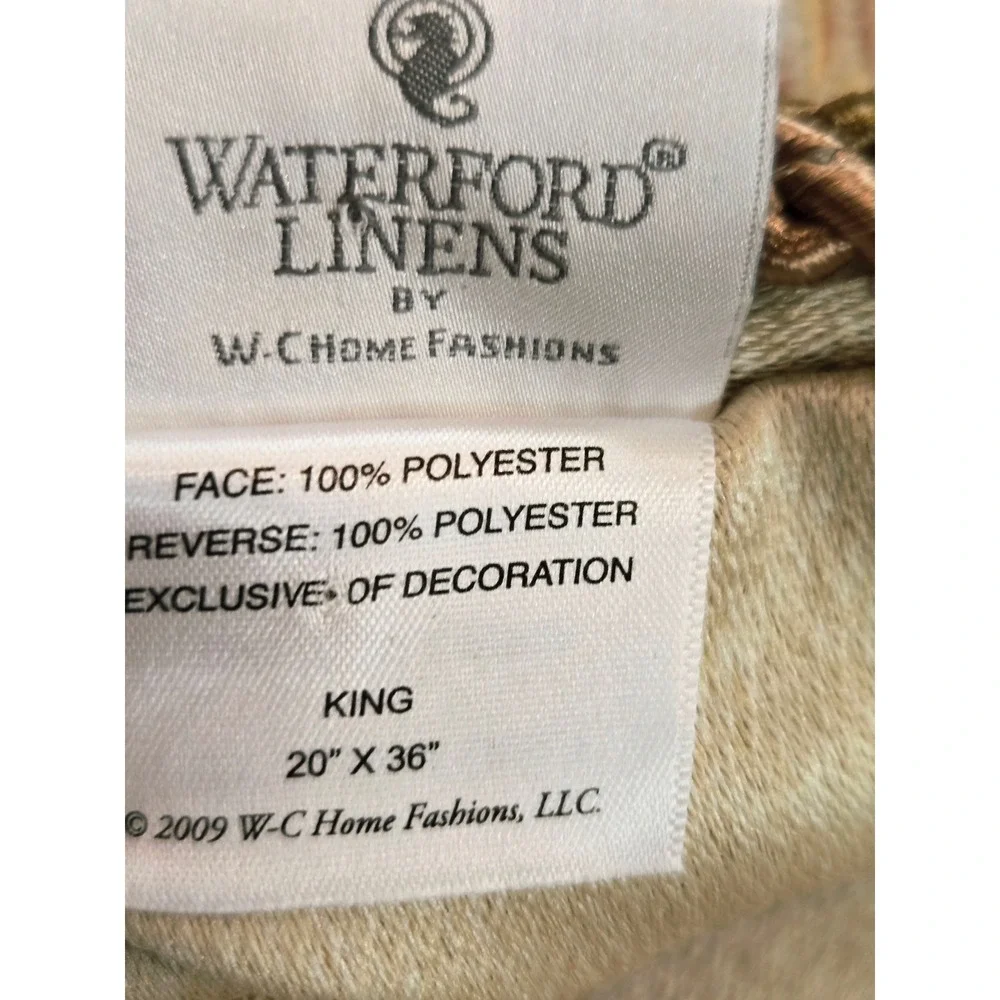 Waterford King Pillow Sham Jacquard‎ Damask Floral Rope Trim Gold 36x20 Zip